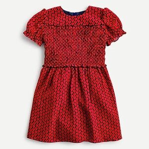 Crewcuts Red & Navy Heart Patterned Dress with shirring and puff sleeves